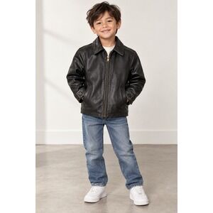 Gap Leather Jacket Kids Full Zip‎ Quilted Lined Bomber Biker Grunge XS 4 Black